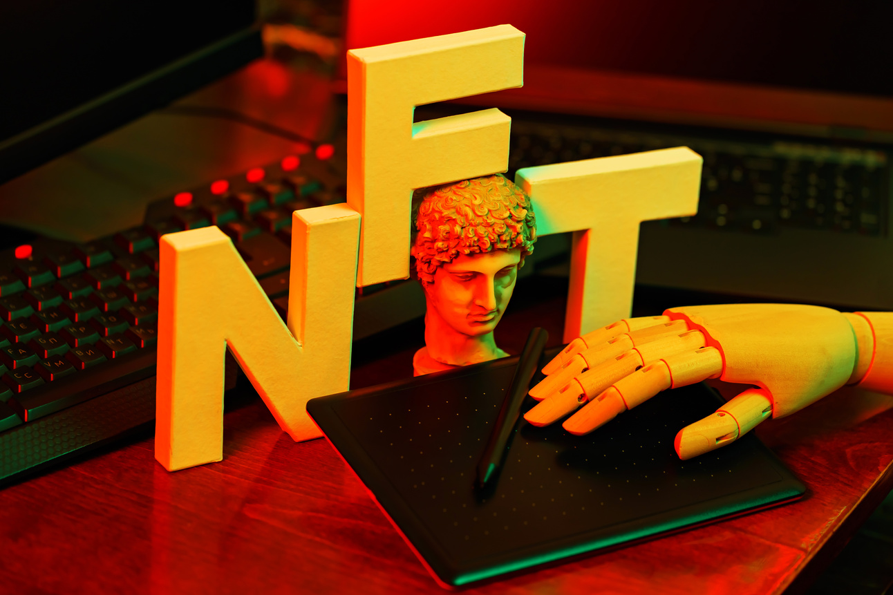 Concept of NFT creation by artificial intelligence. NFT inscript