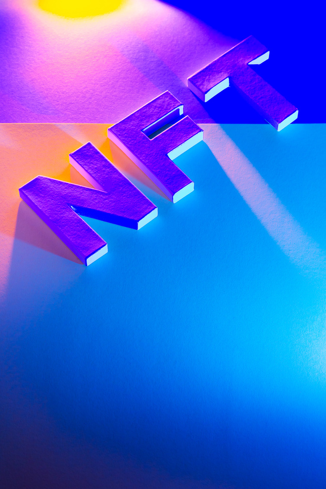 NFT inscription with 3d letters. Non-Fungible Token on a neo